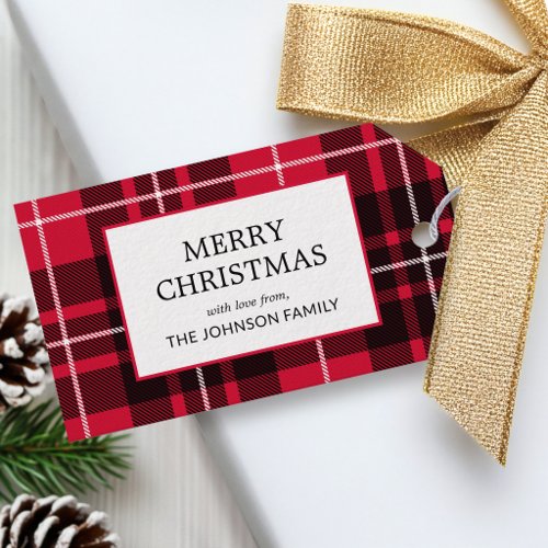 Christmas Plaid Custom Name Rustic Red Tartan Gift Tags