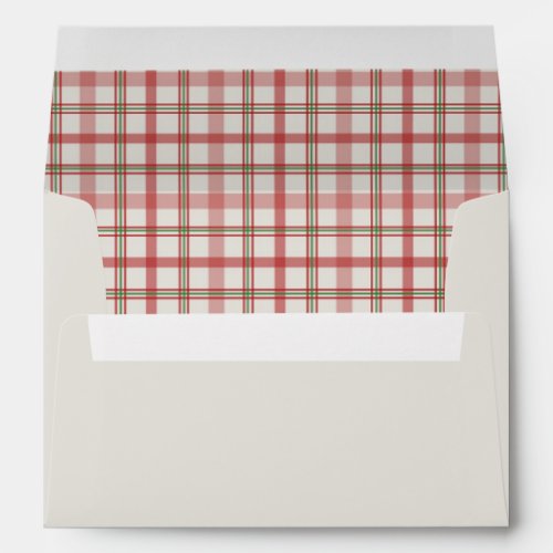 Christmas Plaid  Custom Return Address Cream Envelope