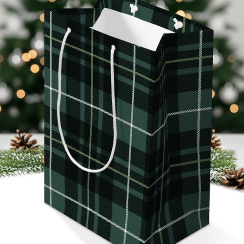 Christmas Plaid Dark Green Classic Holiday Tartan Medium Gift Bag