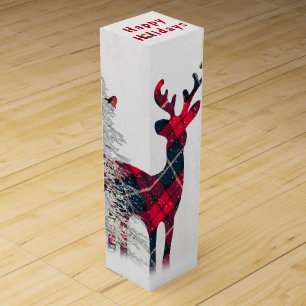 Christmas Plaid Deer In Snowflakes Wine Box