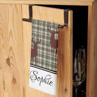 Christmas Plaid Deers Personalized Kitchen Towel