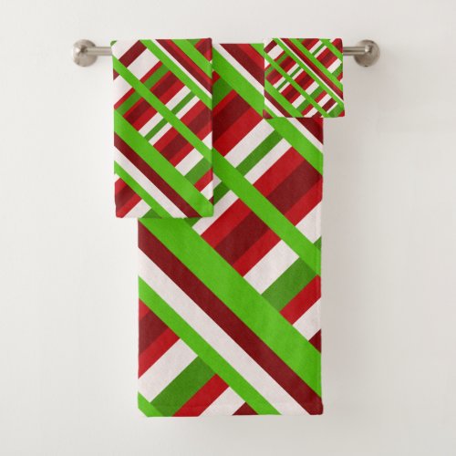 Christmas Plaid Diagonal in Red Green and White Bath Towel Set