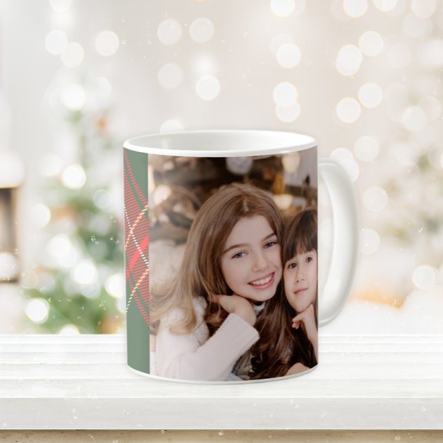 Christmas Plaid Family Name Photo Coffee Mug (Creator Uploaded)