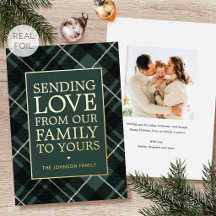 Christmas Plaid Family Photo Green Luxury Gold