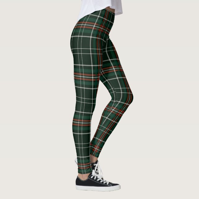 Christmas Plaid Forest Green Red White Pattern Leggings (Right)