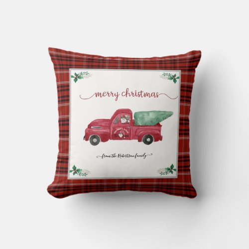 Christmas Plaid Gnome Tree Farm Red Truck Throw Pillow