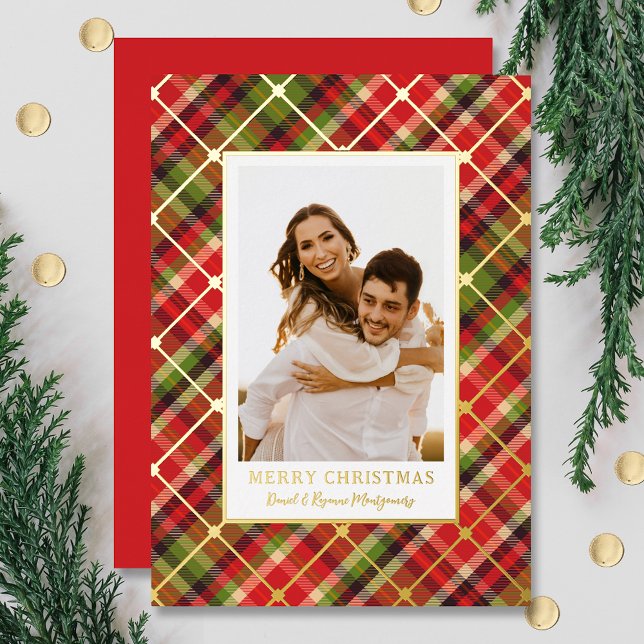 Christmas Plaid Gold Foil Holiday Card (Creator Uploaded)