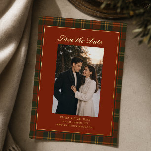 Christmas Plaid Gold Foil Wedding Save the Date Invitation