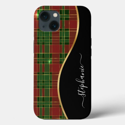 Christmas Plaid Gold Personalized iPhone 13 Case