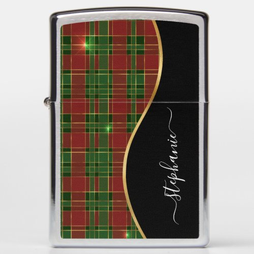 Christmas Plaid Gold Personalized Zippo Lighter