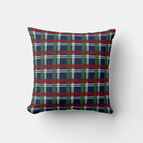 Christmas Plaid Green and Red Navy Blue Throw Pillow