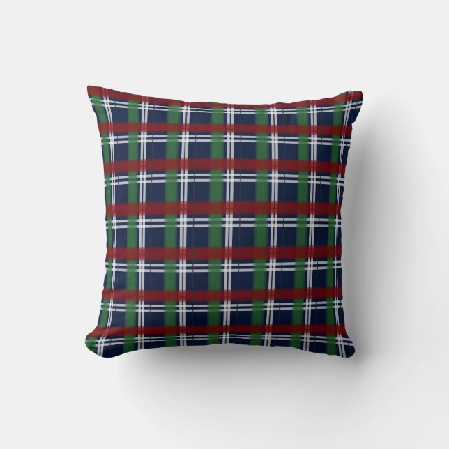 Christmas Plaid Green and Red Navy Blue Throw Pillow (Front)
