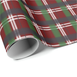 Christmas Plaid Green and Red Navy Blue Wrapping Paper