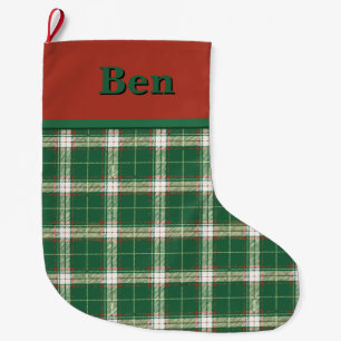 Christmas Plaid Green and White Large Christmas Stocking