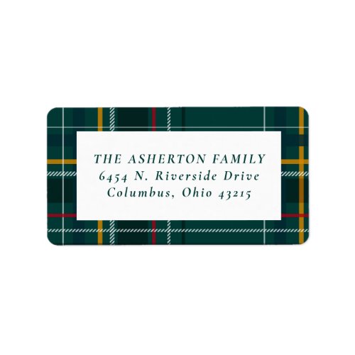 Christmas plaid green holiday return address label