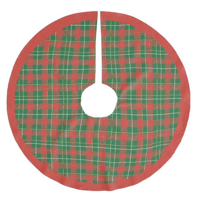 Christmas Plaid Green on Red Brushed Polyester Tree Skirt (Front)