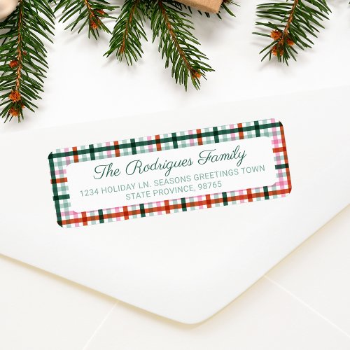 Christmas Plaid Green Pink and Red Return Address  Label