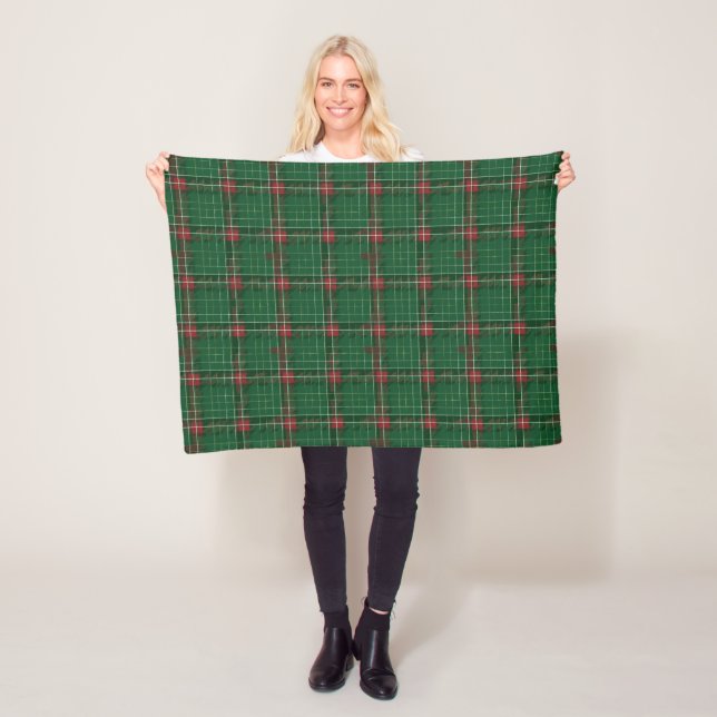 Christmas Plaid Green, Red, Gold Fleece Blanket (In Situ)