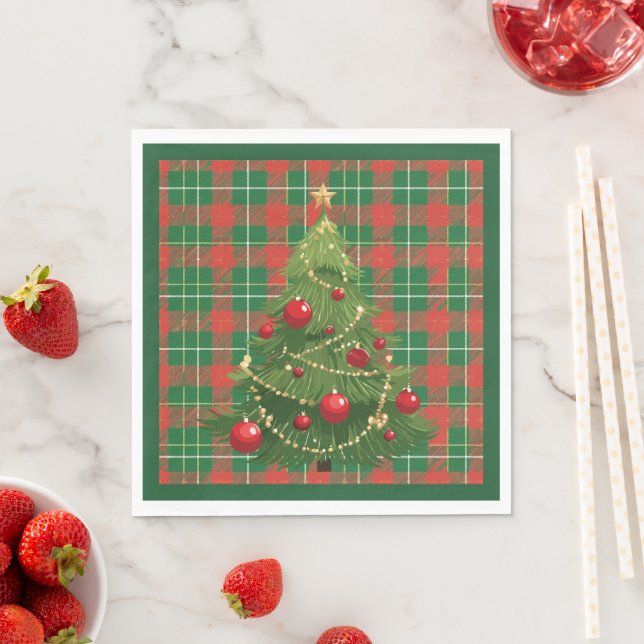 Christmas Plaid Green, Red, Gold, White Napkins (Insitu)