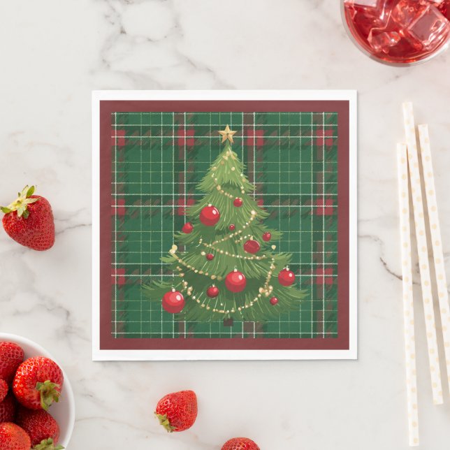 Christmas Plaid Green, Red Napkins (Insitu)