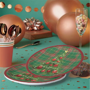 Christmas Plaid Green, Red with Gold Paper Plates