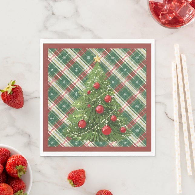 Christmas Plaid Green, White, with Red Napkins (Insitu)
