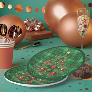 Christmas Plaid Green with Red Paper Plates