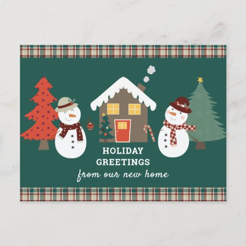 Christmas Plaid Greetings from New Home Moving Announcement Postcard