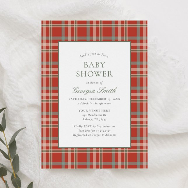 Christmas Plaid Holiday Baby Shower Invitation (Creator Uploaded)