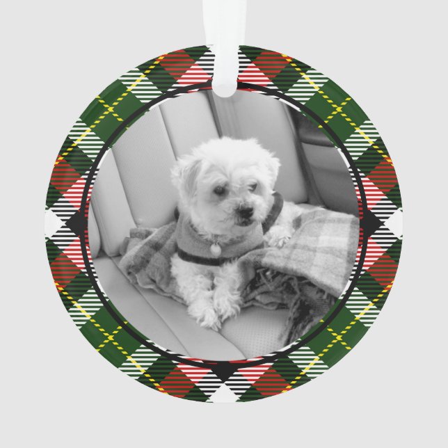 Christmas Plaid Holiday Pet Ornament Custom Name (Back)