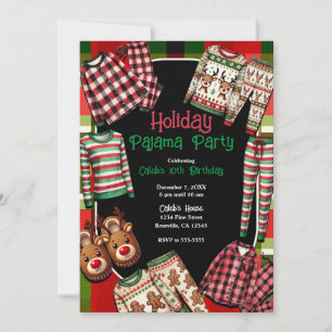 Christmas Plaid Holiday PJ's Pajama Party Birthday Invitation