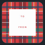 Christmas plaid holiday to from blank red gift squ square sticker<br><div class="desc">A colorful and festive plaid make this simple to and from gift label the perfect touch for all your Christmas gifts. With its reds, greens, blues, it coordinates perfectly with the Lea Delaveris Design merry and bright plaid collection of holiday cards, gifts and decor. This Christmas gift label has a...</div>