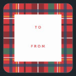 Christmas plaid holiday to from blank red gift squ square sticker<br><div class="desc">A colorful and festive plaid make this simple to and from gift label the perfect touch for all your Christmas gifts. With its reds, greens, blues, it coordinates perfectly with the Lea Delaveris Design merry and bright plaid collection of holiday cards, gifts and decor. This Christmas gift label has a...</div>