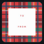 Christmas plaid holiday to from blank red gift squ square sticker<br><div class="desc">A colorful and festive plaid make this simple to and from gift label the perfect touch for all your Christmas gifts. With its reds, greens, blues, it coordinates perfectly with the Lea Delaveris Design merry and bright plaid collection of holiday cards, gifts and decor. This Christmas gift label has a...</div>