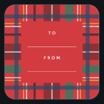 Christmas plaid holiday to from blank red gift square sticker<br><div class="desc">A colorful and festive plaid make this simple to and from gift label the perfect touch for all your Christmas gifts. With its reds, greens, blues, it coordinates perfectly with the Lea Delaveris Design merry and bright plaid collection of holiday cards, gifts and decor. This Christmas gift label has a...</div>