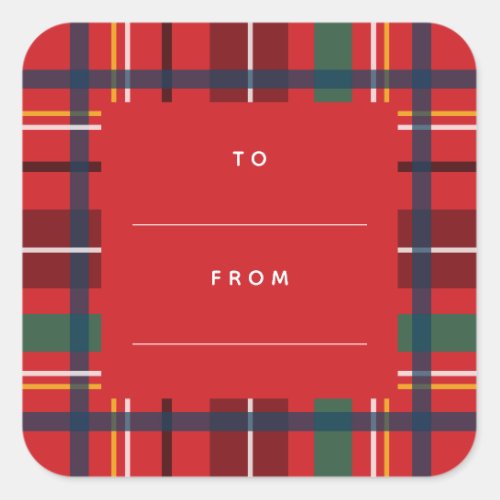 Christmas plaid holiday to from blank red gift square sticker