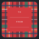 Christmas plaid holiday to from blank red gift square sticker<br><div class="desc">A colorful and festive plaid make this simple to and from gift label the perfect touch for all your Christmas gifts. With its reds, greens, blues, it coordinates perfectly with the Lea Delaveris Design merry and bright plaid collection of holiday cards, gifts and decor. This Christmas gift label has a...</div>