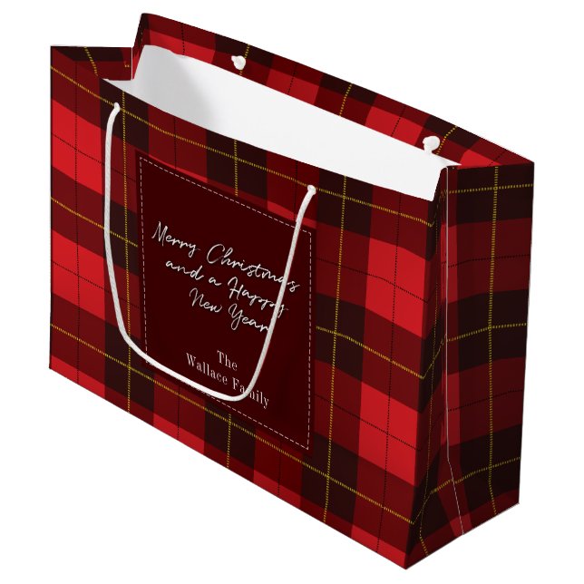 Christmas Plaid Holidays Clan Wallace Tartan Large Gift Bag (Front Angled)