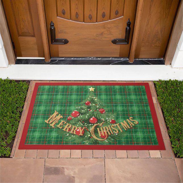 Christmas Plaid in Green with Red Doormat (Outdoor)
