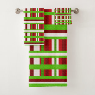 Christmas Plaid in Red, Green and White Bath Towel Set