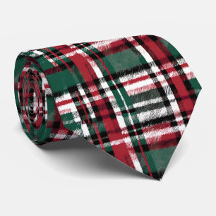 Christmas Plaid In Red Green White And Black Neck Tie