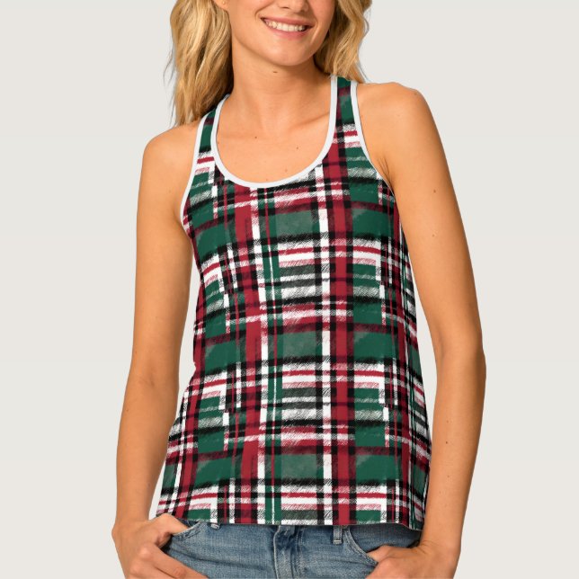 Christmas Plaid In Red Green White And Black Tank Top (Front)