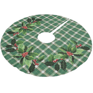 Christmas Plaid in Scottish Green and White Brushed Polyester Tree Skirt