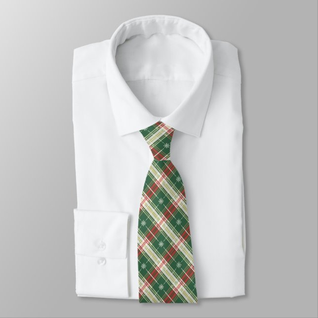 Christmas Plaid in White, Green, Red Neck Tie (Tied)