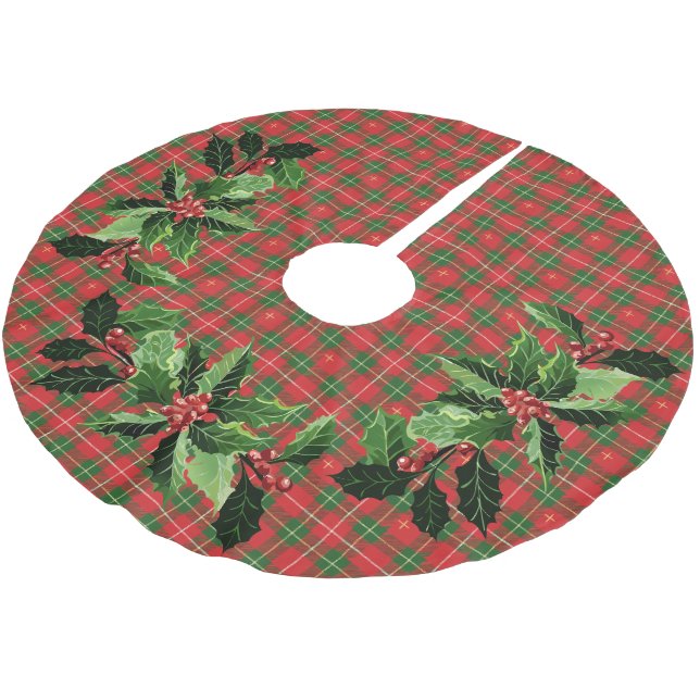 Christmas Plaid Irish Red Brushed Polyester Tree Skirt (Angled)