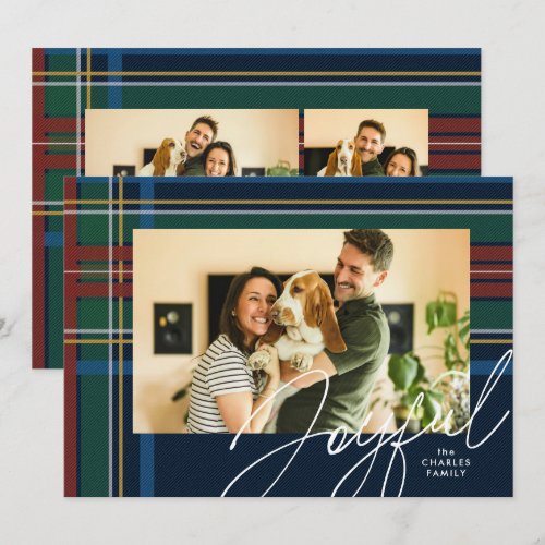 Christmas plaid joyful photo holiday card