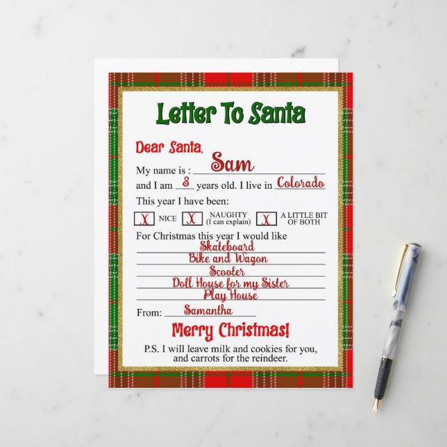 Christmas Plaid Letter to Santa Claus  (Front/Back In Situ)