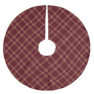 Christmas plaid maroon wine gold diagonal pattern brushed polyester tree skirt