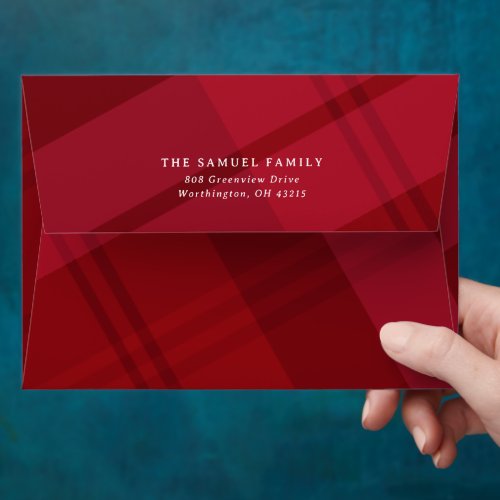 Christmas plaid merry bright red pink holiday envelope