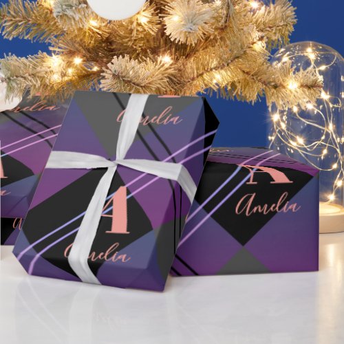 Christmas Plaid Modern Purple Wrapping Paper